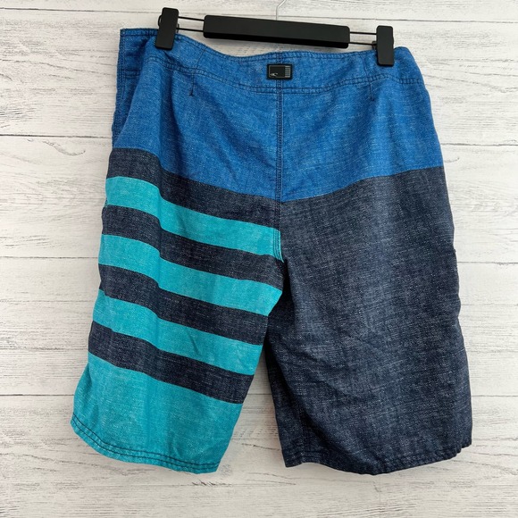 O'Neill Blue and Gray Striped Boardshorts Size 34 - Picture 2 of 6